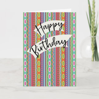 Birthday with Colorful Patterned Stripes Card