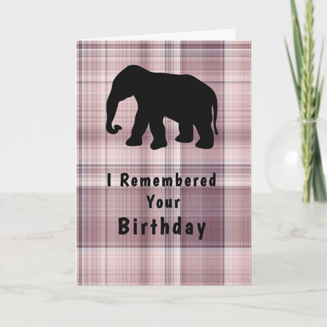 Birthday with Elephant & Pink Plaid Card (Front)
