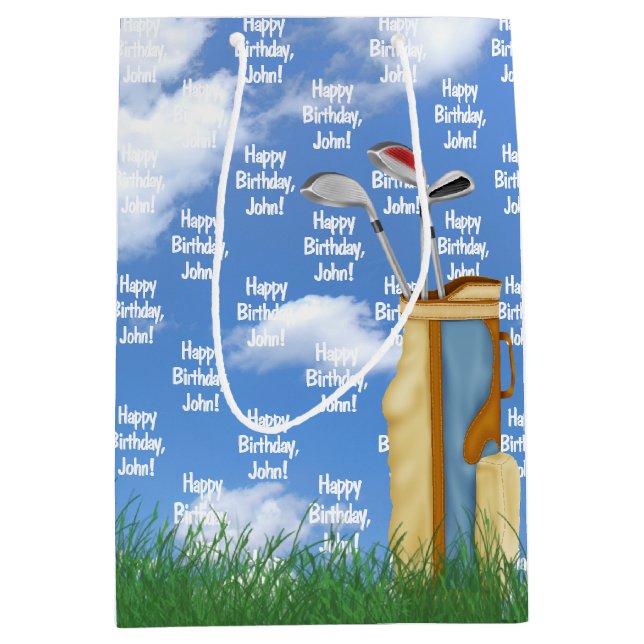 Birthday with name and golf bag in grass (Front)