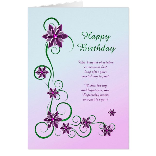 Birthday with Scrolls and Flowers  Cards (Front)