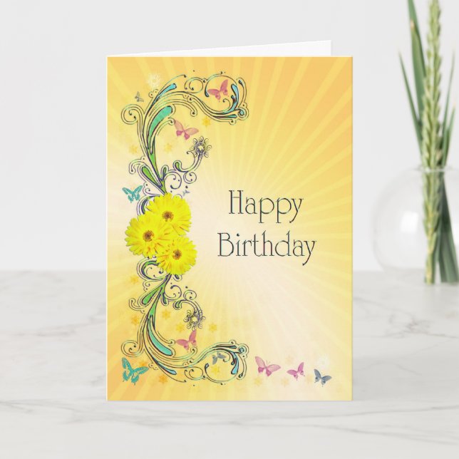 Birthday with yellow flowers card (Front)