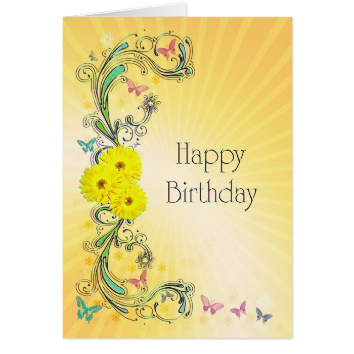 Birthday with yellow flowers greeting cards