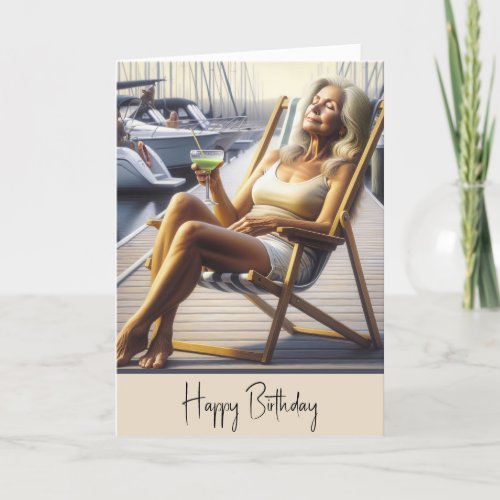 Birthday Woman In A Beach Chair With Margarita Card
