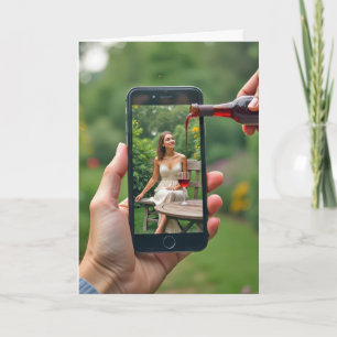 Birthday Woman in Garden with Pouring Wine Card