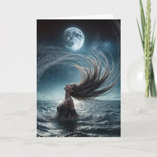 Birthday Woman In Ocean Moonlight Card (Front)