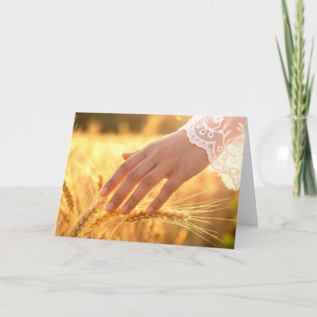 Birthday Woman's Hand Touching Wheat Tassels Card (Front)
