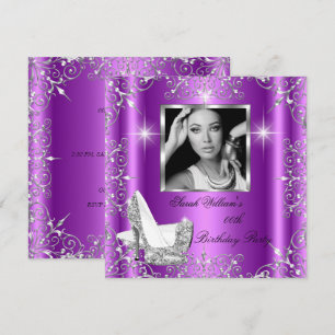 Birthday Women's Magenta Silver Heels Photo Invitation
