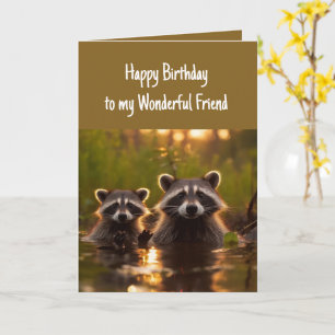 Birthday Wonderful Friend Funny Raccoons Cute Card
