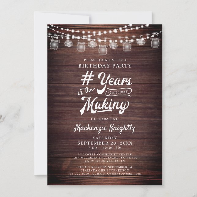 Birthday Wood Lights Jars # YEARS IN THE MAKING In Invitation (Front)