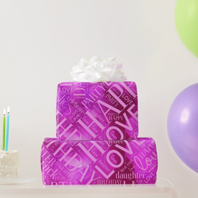 Birthday Word Cloud Daughter Pink ID272 Wrapping Paper (Party Gifts)