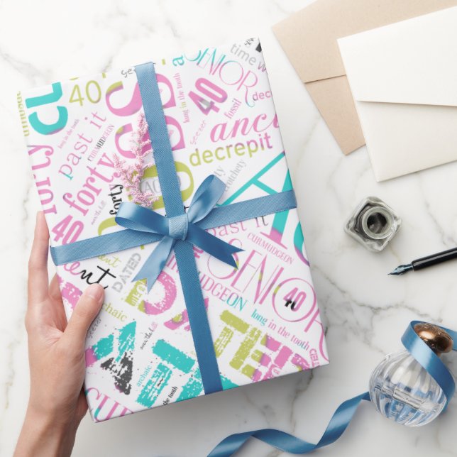 Birthday Word Cloud Forty Pink ID266 Wrapping Paper (Gifting)