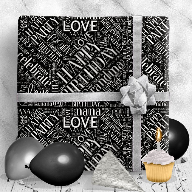 Birthday Word Cloud Grandma Silver ID276 Wrapping Paper (Creator Uploaded)