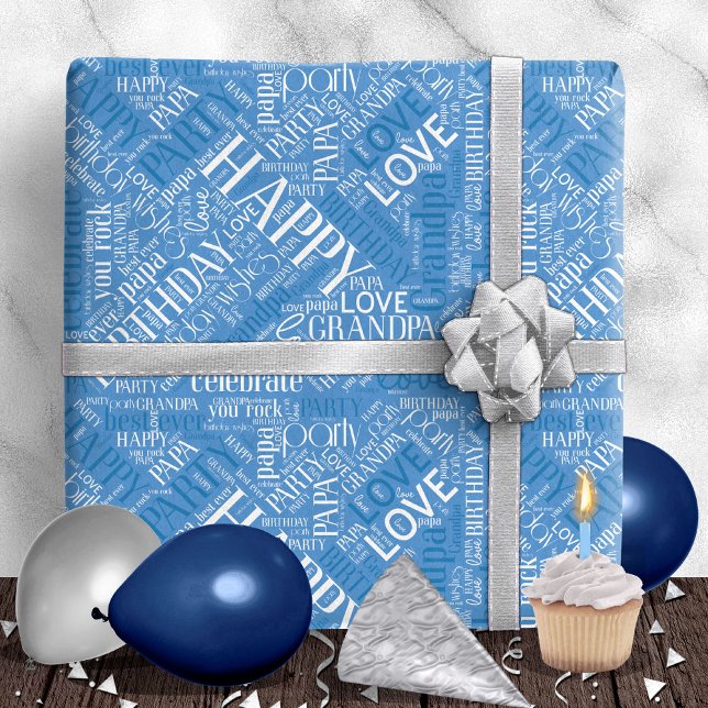 Birthday Word Cloud Grandpa Blue ID276 Wrapping Paper (Creator Uploaded)