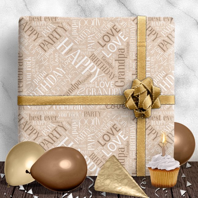 Birthday Word Cloud Grandpa Mocha ID276 Wrapping Paper (Creator Uploaded)