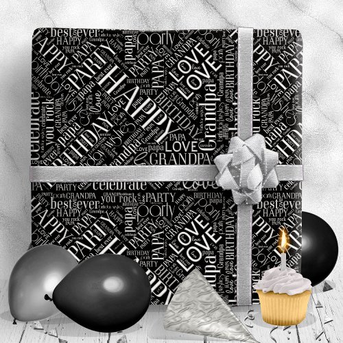 Birthday Word Cloud Grandpa Silver ID276 Wrapping Paper