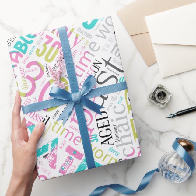 Birthday Word Cloud Thirty Pink ID266 Wrapping Paper (Gifting)