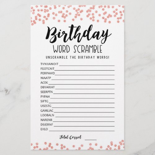 Birthday word scramble game with Answers