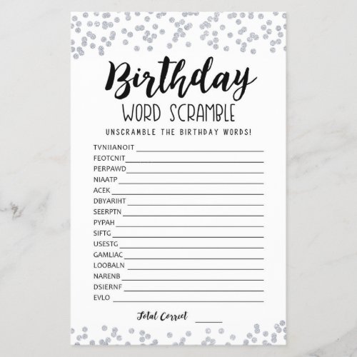 Birthday word scramble game with Answers