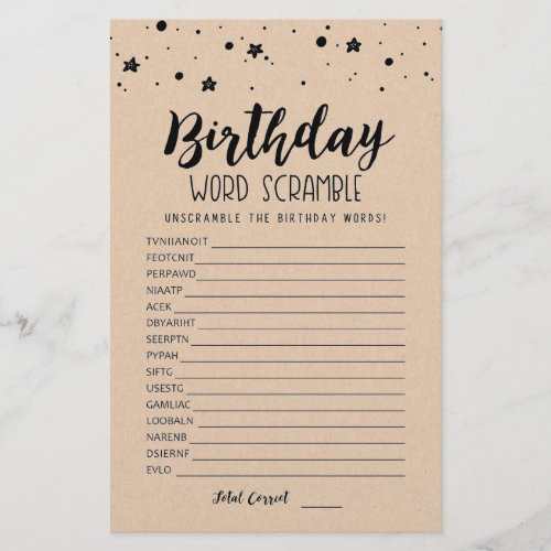 Birthday word scramble game with Answers