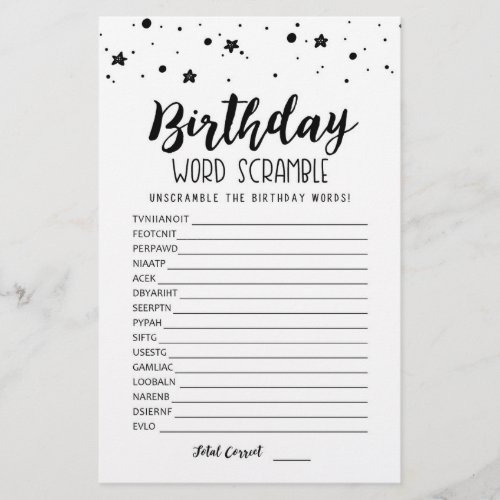 Birthday word scramble game with Answers
