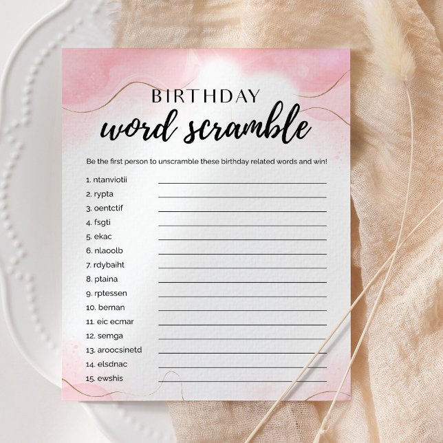 Birthday Word Scramble Rose Gold Party Game Card (Creator Uploaded)