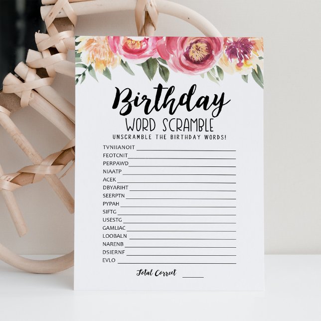 Birthday word scramble with Answers game Card (Creator Uploaded)