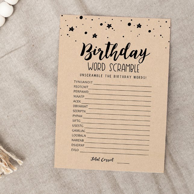 Birthday word scramble with Answers game Card (Creator Uploaded)