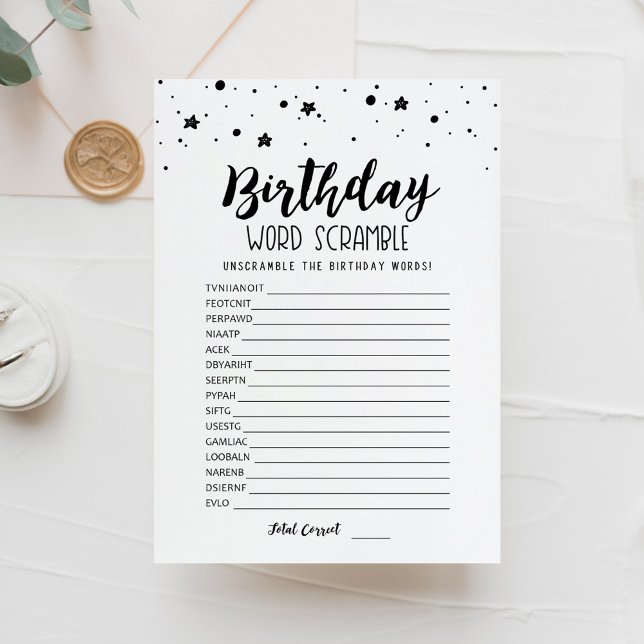 Birthday word scramble with Answers game Card (Creator Uploaded)