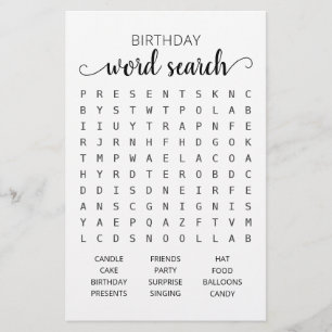 Birthday Word search game Birthday party