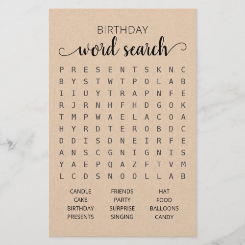 Birthday Word search game Birthday party