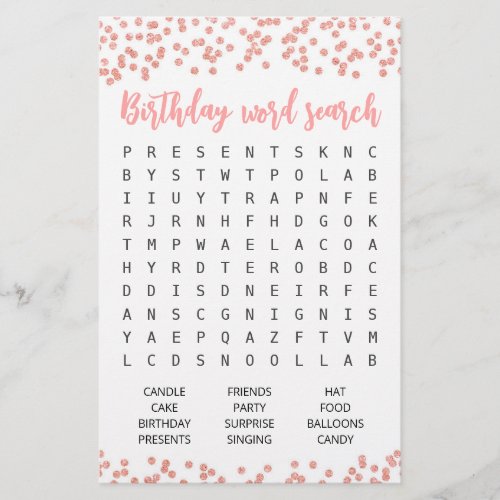 Birthday Word search game Birthday party