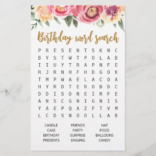 Birthday Word search game Birthday party