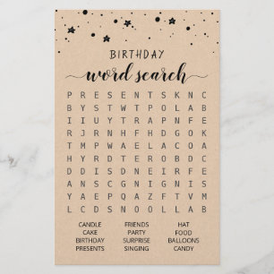 Birthday Word search game Birthday party