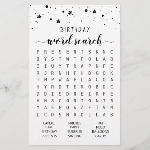 Birthday Word search game Birthday party