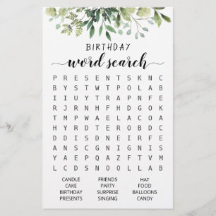 Birthday Word search game Birthday party