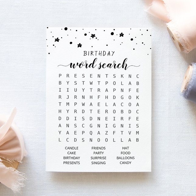 Birthday Word search game Birthday party Card (Creator Uploaded)