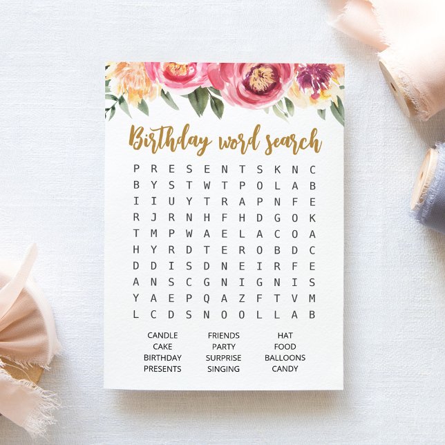 Birthday Word search game Birthday party Card (Creator Uploaded)