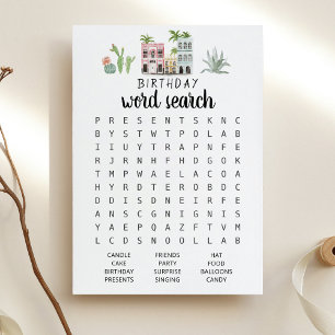 Birthday Word search game Birthday party Card