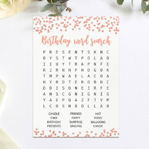 Birthday Word search game Birthday party Card