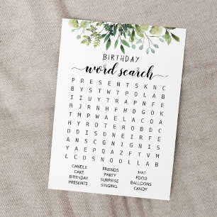 Birthday Word search game Birthday party Card