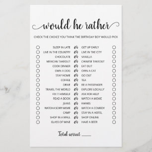 Birthday Would He Rather editable game