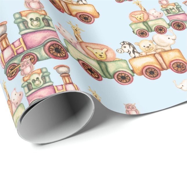 Birthday Wrapping Paper - Baby Animals on Train  (Roll Corner)