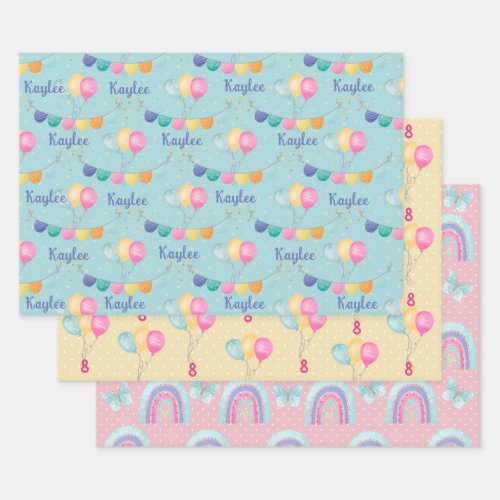 Birthday Wrapping Paper Flat Sheet Set of 3