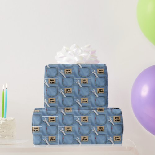 Birthday Wrench in Jean Pocket Wrapping Paper