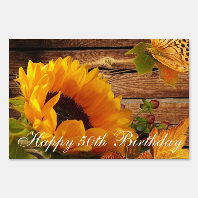 Birthday Yard Sign, Rustic Country Fall Sunflower Sign (Front)