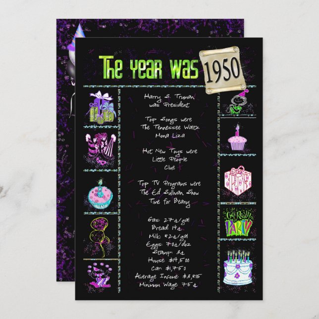 Birthday Year 1950 Invitation (Front/Back)