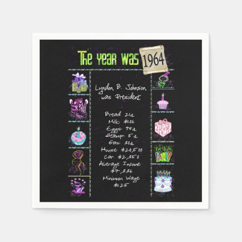 Birthday Year 1964 Party Paper Napkin