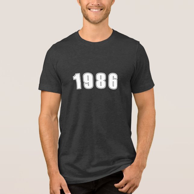 Birthday Year, custom typography white on charcoal Tri-Blend Shirt (Front)