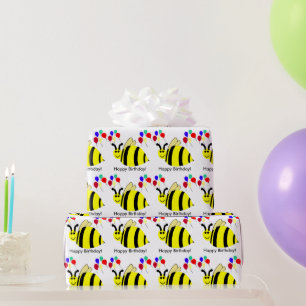 Birthday Yellow Bee Balloons Wrapping Paper