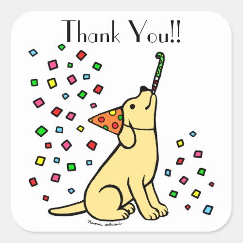 Birthday Yellow Labrador Cartoon Thank You Square Sticker
